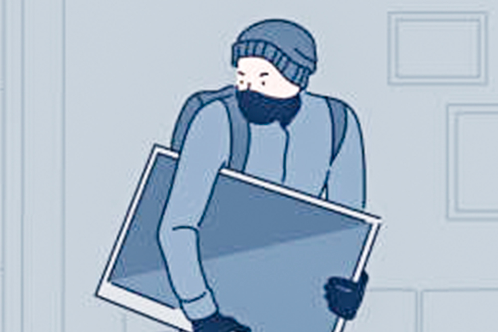 Thief tries to hide 55” TV on his head Thief tries to hide 55” TV on his head
